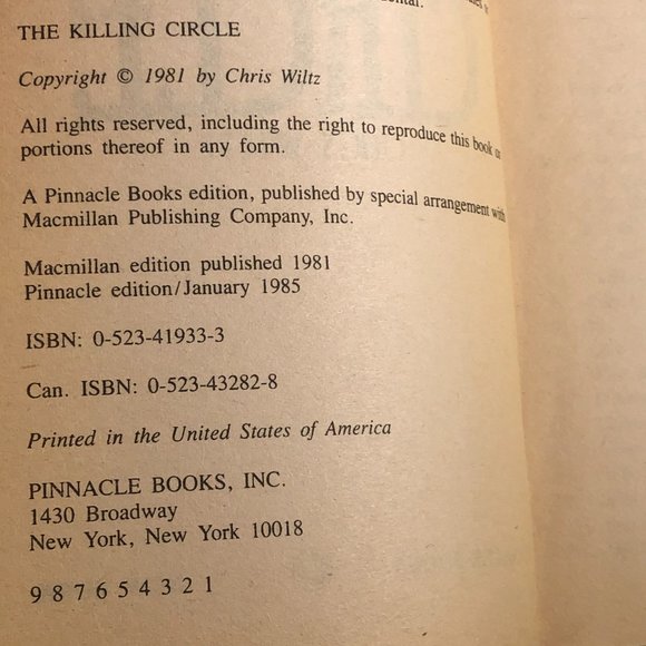 ⭐️BOGO Free⭐️ The Killing Circle Paperback – 1985 by Chris Wiltz - Picture 7 of 16